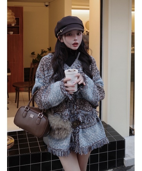 Darich（ダーリッチ） カーディガン ツイードボーダーニット