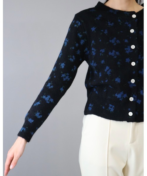 Doumoi カーディガン 花柄プリント ニット カーディガン レディース