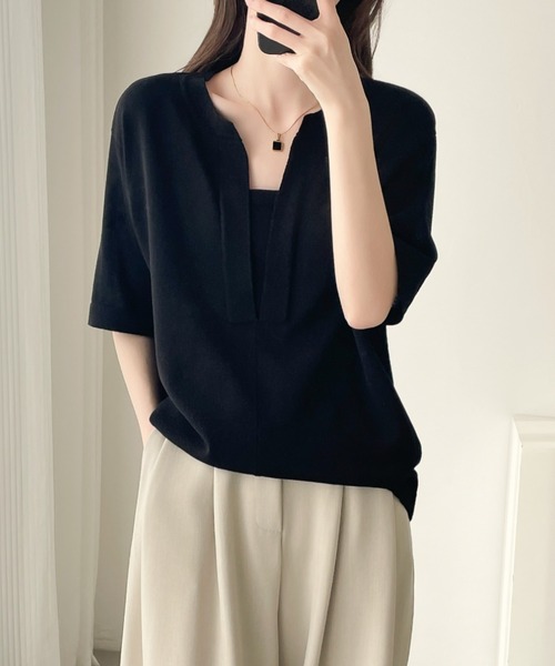 「ABITOKYO」 半袖ニット L ベージュ レディース_画像3