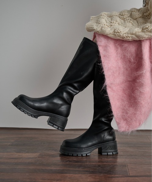 THE Yon ブーツ バックジッププラットロングブーツ レディース