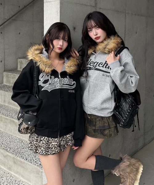ZIPPER CLUB パーカー preppie fur zip hoodie レディース メンズ