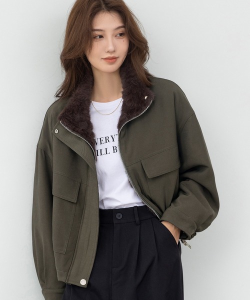 DAY CLOSET ブルゾン アウター 「2WAY/異素材MIX」首元まであったか