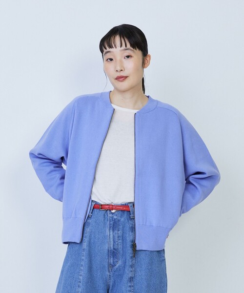 LOISIR カーディガン コットン接結編みニットブルゾン