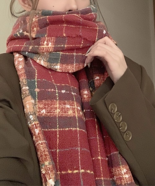 2ly2 マフラー ストール ボルドーチェック大判マフラー（クリスマス