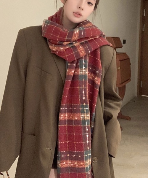 2ly2 マフラー ストール ボルドーチェック大判マフラー（クリスマス