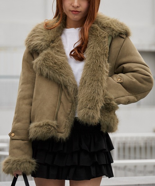 Chick ブルゾン アウター Chin Strap Faux Fur Jacket / チン