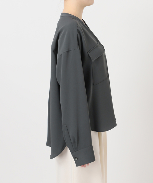 人気 ノーブル NOBLE ワークディテールドレープシャツ 洗える ネイビー 紺 Noble（ノーブル）の「《追加》ワークディテールドレープシャツ 2