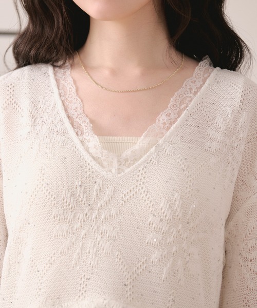 【loin nuit】スパンコールレースフリルトップス ホワイト loin nuit tシャツ spangle lace frill tops / スパンコールレース