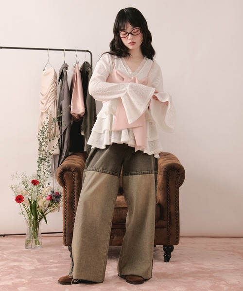 loin nuit tシャツ spangle lace frill tops / スパンコールレース