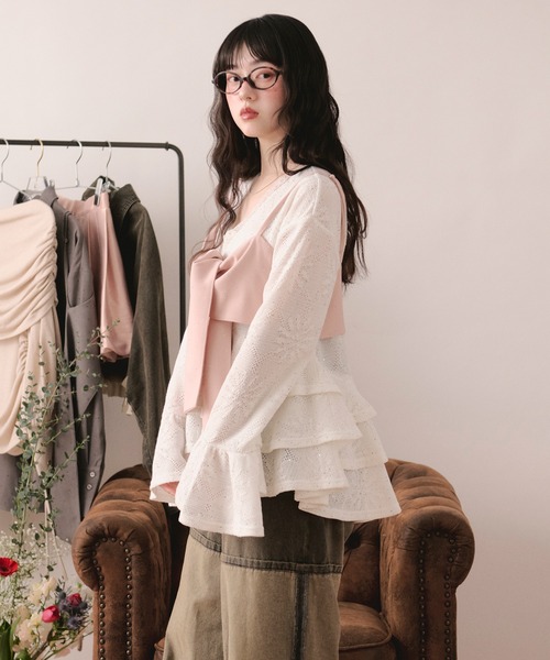 loin nuit tシャツ spangle lace frill tops / スパンコールレース