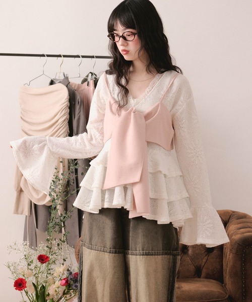 loin nuit tシャツ spangle lace frill tops / スパンコールレース