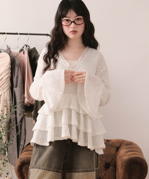 loin nuit tシャツ spangle lace frill tops / スパンコールレース