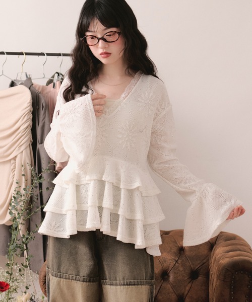 spangle lacefrill tops /スパンコールレースフリルトップス loin nuit tシャツ spangle lace frill tops / スパンコールレース