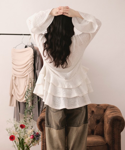 loin nuit tシャツ spangle lace frill tops / スパンコールレース
