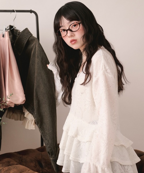 loin nuit tシャツ spangle lace frill tops / スパンコールレース