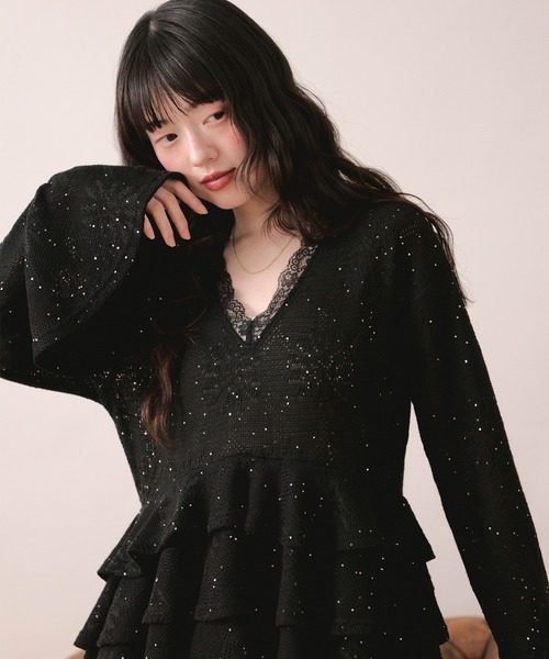 spangle lacefrill tops /スパンコールレースフリルトップス loin nuit tシャツ spangle lace frill tops / スパンコールレース