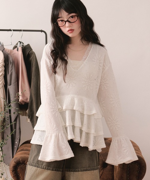 spangle lacefrill tops /スパンコールレースフリルトップス loin nuit tシャツ spangle lace frill tops / スパンコールレース