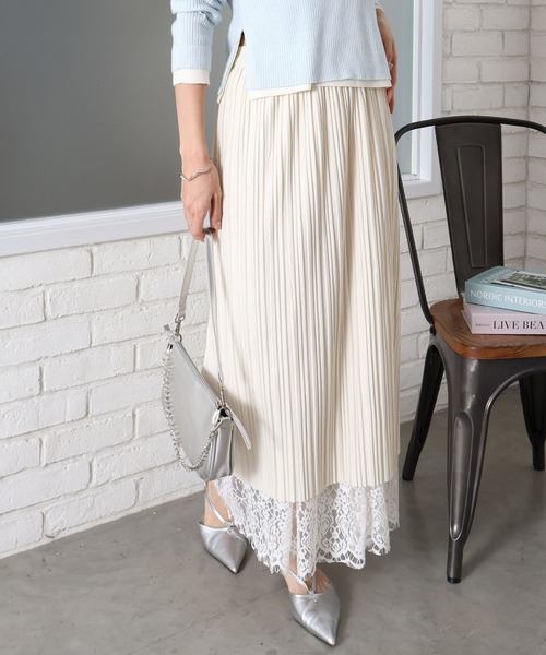 ◆le ciel◆リバーシブル刺繍レーススカート　オフホワイト リバーシブルチュールレースプリーツスカート