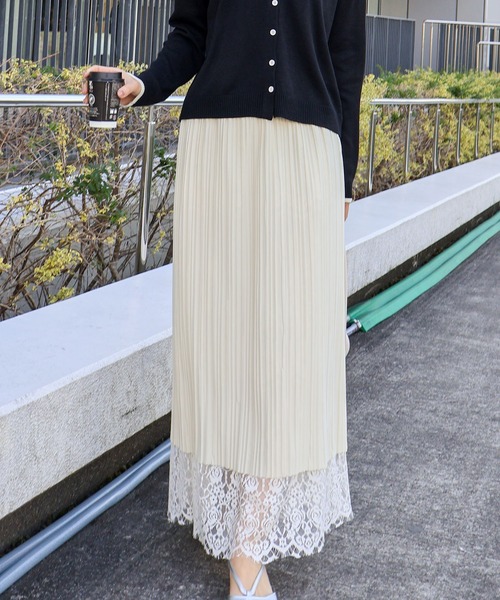 エブール　レースロングスカートＬ（38） レースレディース Lace Ladies 花柄レースフレアロングスカート