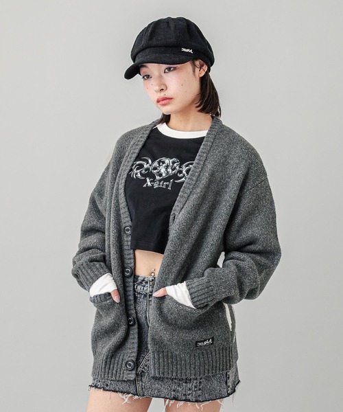 「X-girl」 ニットカーディガン ONE SIZE ブラック レディース_画像5