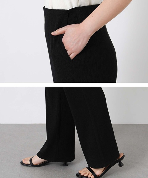 ワイドパンツ パンツ シワ加工カットフレアパンツ レディースの画像