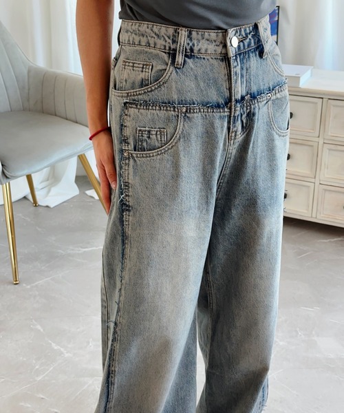 「aimoha」 デニムパンツ SMALL ライトブルー レディース_画像6
