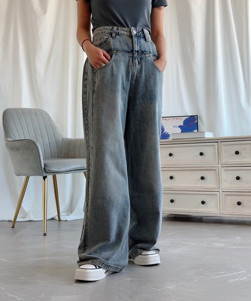 「aimoha」 デニムパンツ SMALL ライトブルー レディース_画像8