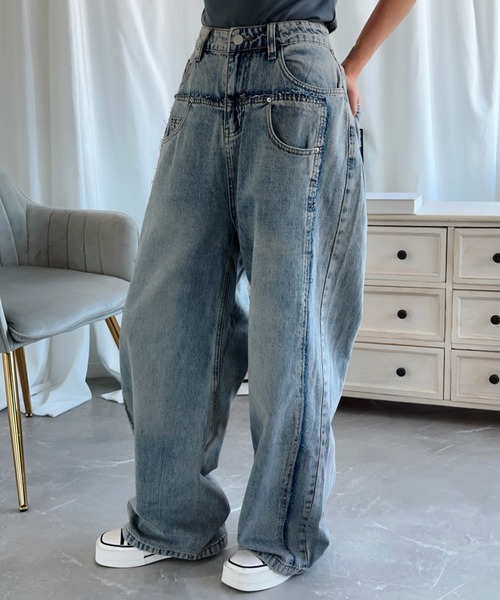 「aimoha」 デニムパンツ SMALL ライトブルー レディース_画像9