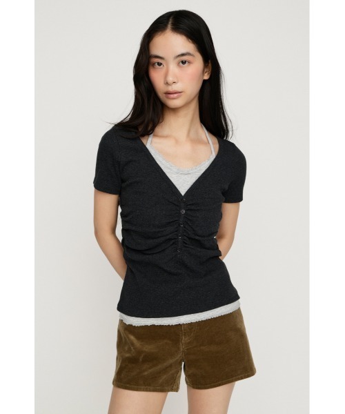 スライ　ネイビー　レイヤードライクカットトップス SLY（スライ） tシャツ 半袖 LAYERED LIKE CUT S/S TOPS レイヤード