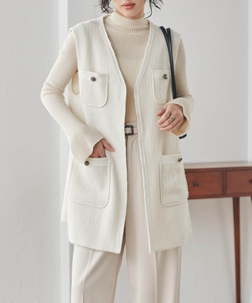 RANAN（ラナン） スーツ ベスト Vネックツイードロングジレ : ZOZOTOWN