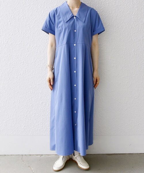 SHIPS any シャツワンピース any:「洗濯機可能」フラットカラー V