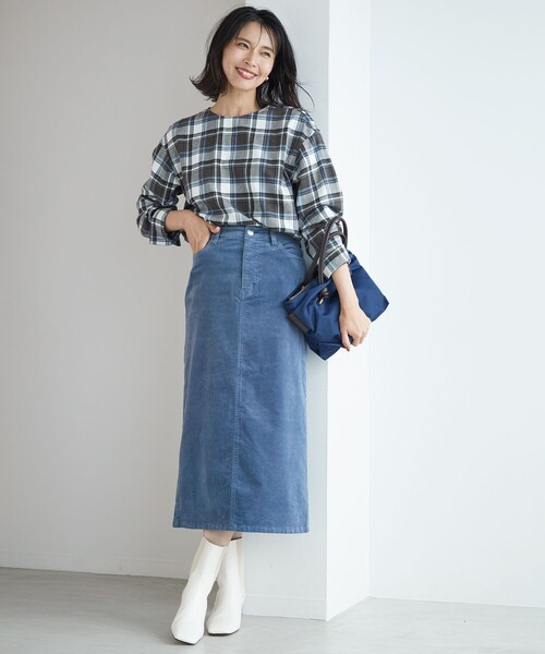 スカート 「洗える」23区DENIM ベルベットストレッチ Aライン