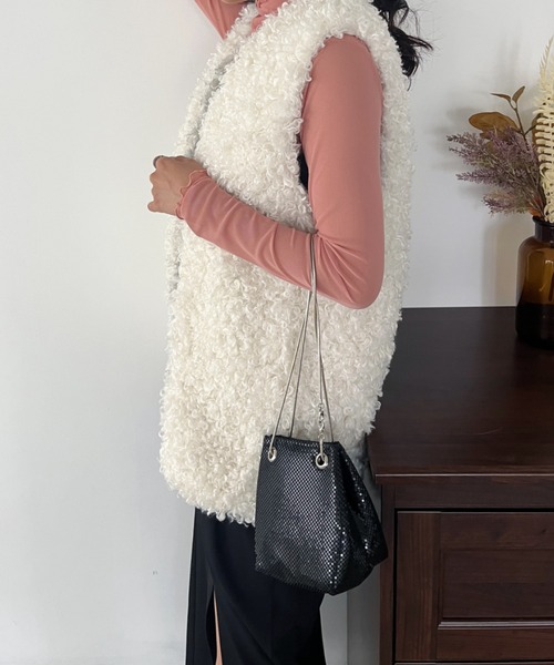 CLEA ベスト ジレ ボリュームプードルフェイクファーベスト レディース