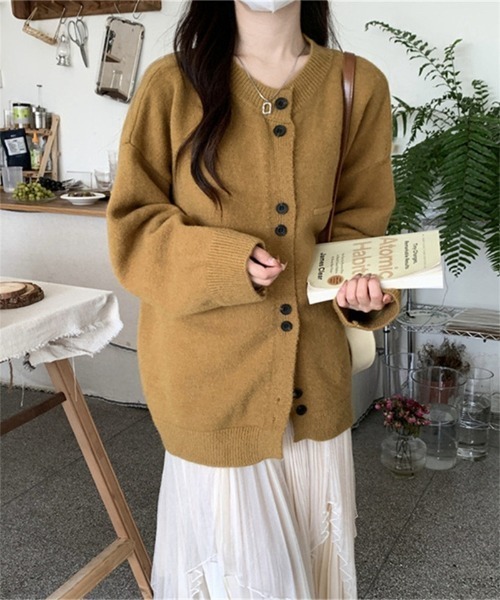カーディガン 多ボタンデザイン ニットカーディガン レディース