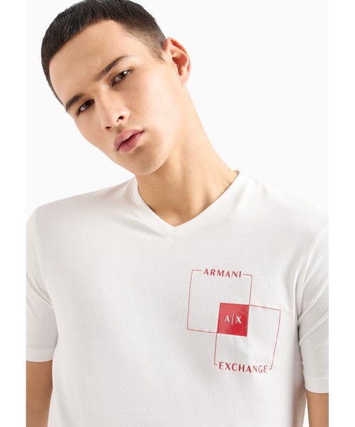 【ARMANI EXCHANGE】アルマーニ ロゴ半袖VネックTシャツ White A|X アルマーニ エクスチェンジ】＜オンライン限定＞AXロゴ 半袖