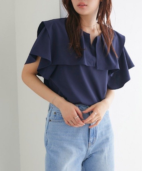 Pierrot（ピエロ） ブラウス シャツ 2wayラッフルフリルデザイン