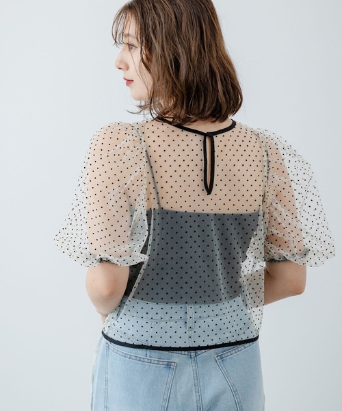 rectangle ブラウス シャツ ドット＆ハート柄シアーチュール