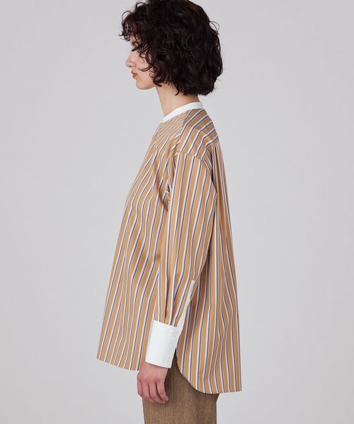 MACPHEE ブラウス シャツ コットンブロード バンドカラーシャツ