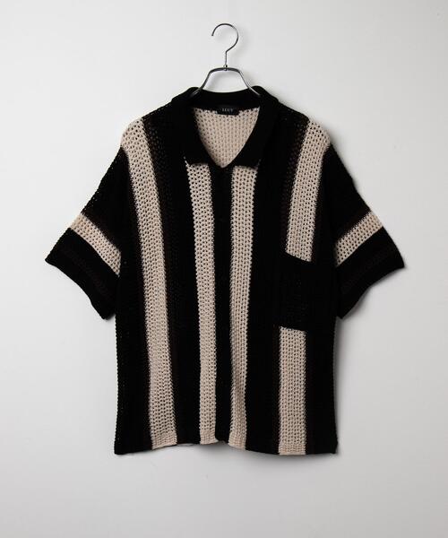 LUCY(ルーシー) シャツ 半袖 LUCY/メッシュストライプニット LUCY(ルーシー) シャツ 半袖 LUCY/メッシュストライプニット