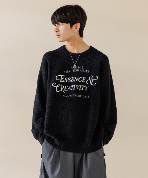 ニット セーター 「UNISEX/選べる着丈」カールヤーンロゴニット レディース メンズ
