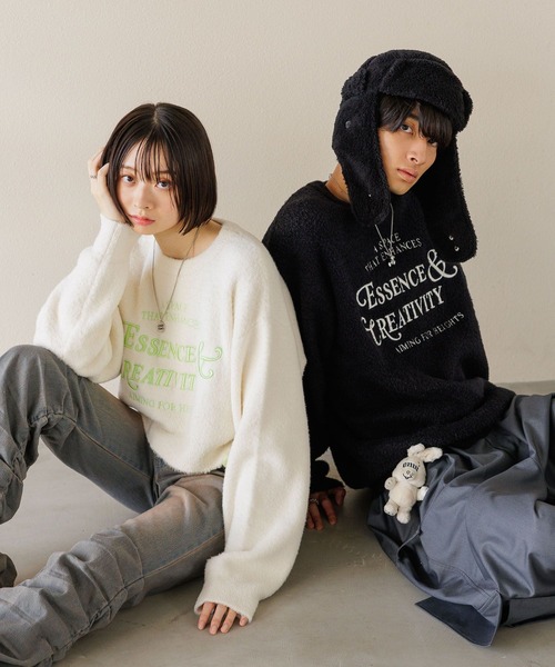 ニット セーター 「UNISEX/選べる着丈」カールヤーンロゴニット レディース メンズ Anui ニット セーター 「UNISEX/選べる着丈」カールヤーン