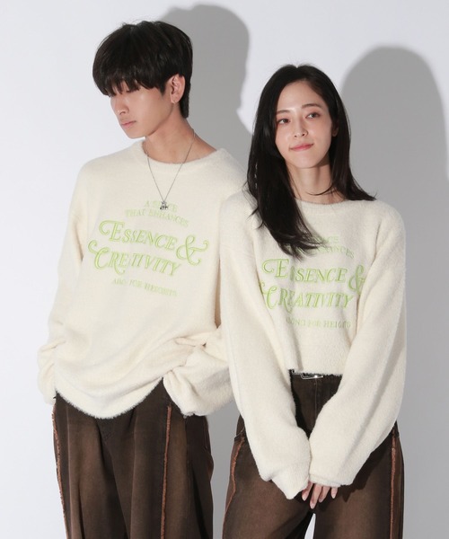 ニット セーター 「UNISEX/選べる着丈」カールヤーンロゴニット レディース メンズ Anui ニット セーター 「UNISEX/選べる着丈」カールヤーン