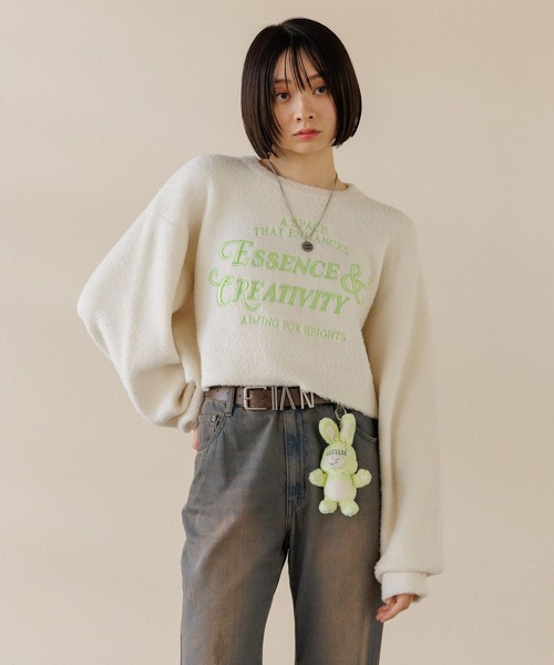 ニット セーター 「UNISEX/選べる着丈」カールヤーンロゴニット レディース メンズ Anui ニット セーター 「UNISEX/選べる着丈」カールヤーン