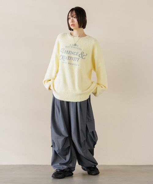 ニット セーター 「UNISEX/選べる着丈」カールヤーンロゴニット レディース メンズ Anui ニット セーター 「UNISEX/選べる着丈」カールヤーン