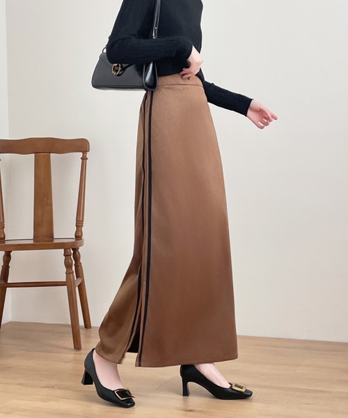 ECLIN（エクラン） スカート コーデュロイサイドスリット配色ライン