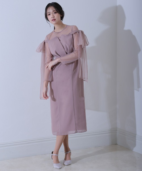 PourVous（プールヴー） ドレス ミモレ丈＆袖ありフォーマルビスチェ