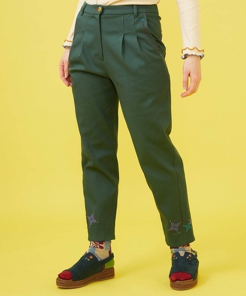 ホコモモラ（JOCOMOMOLA）/カラーツイル 刺繍入りテーパードパンツ Jocomomola（ホコモモラ） パンツ カラーツイル 刺繍入りテーパード