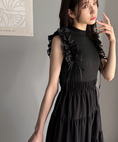 ノースリーブ フリル ワンピース★大人かわいい キュート お洒落 夏ワンピース ノースリーブフリルシフォンキッズ 女子ドレス