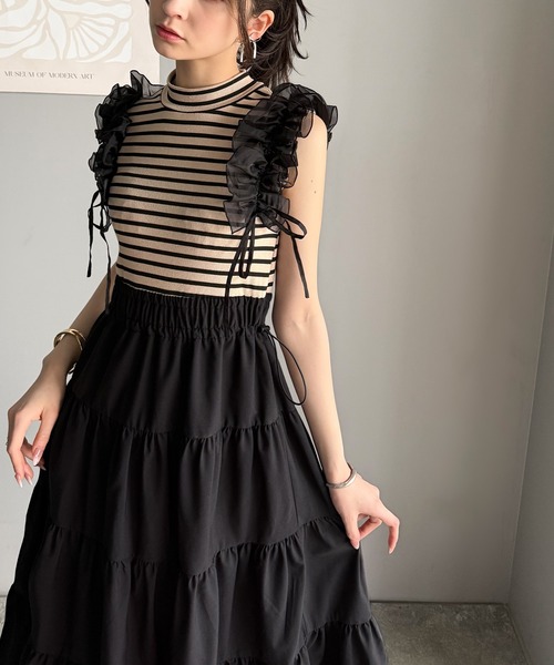 (良品)MILLY ミリー 黒　ワンピース　袖フリル　キレイめ　Uネック 良品)MILLY ミリー 黒 ワンピース 袖フリル キレイめ Uネック