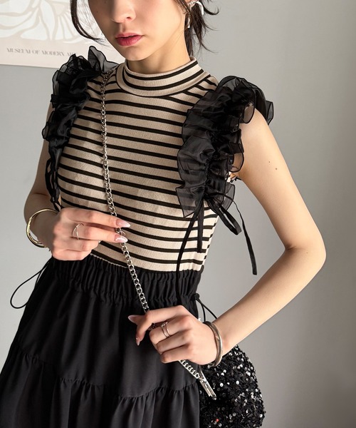(良品)MILLY ミリー 黒　ワンピース　袖フリル　キレイめ　Uネック 良品)MILLY ミリー 黒 ワンピース 袖フリル キレイめ Uネック